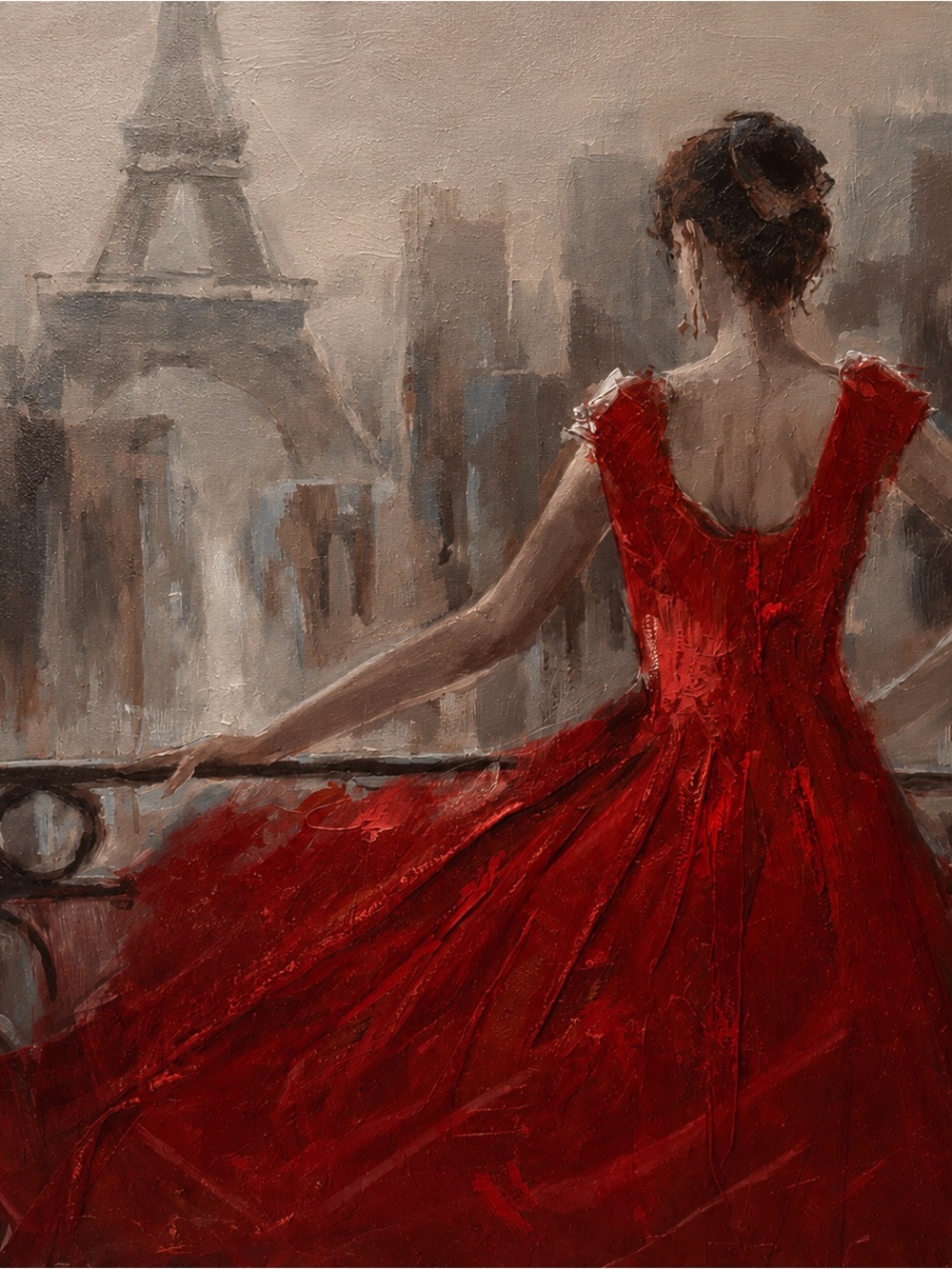 Red Parisian Elegance Canvas Art - Woman in Red Dress